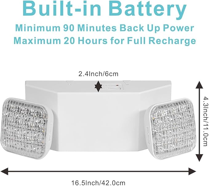 AKT LIGHTING Commercial Emergency Light, UL Certified, White Emergency Light Fixture with 2 LED Square Heads Adjustable & Backup Batteries Exit Lighting Pack of 6