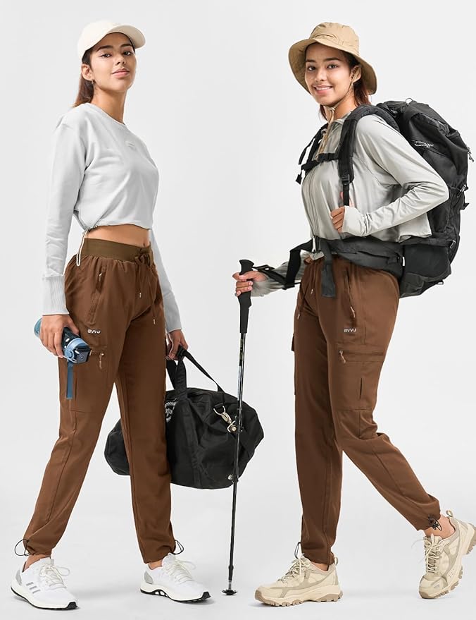 BVVU Women's Hiking Pants Lightweight Quick Dry Travel Outdoor Pants Waterproof Work Cargo Joggers with Zipper Pockets