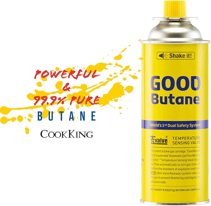 8oz Butane Fuel Canisters Cylinders with Dual Safety System for Portable Gas Stove, Camping Stoves, Gas Burners, Cooking Torch, UL Listed, Made in Korea (8 Pack)