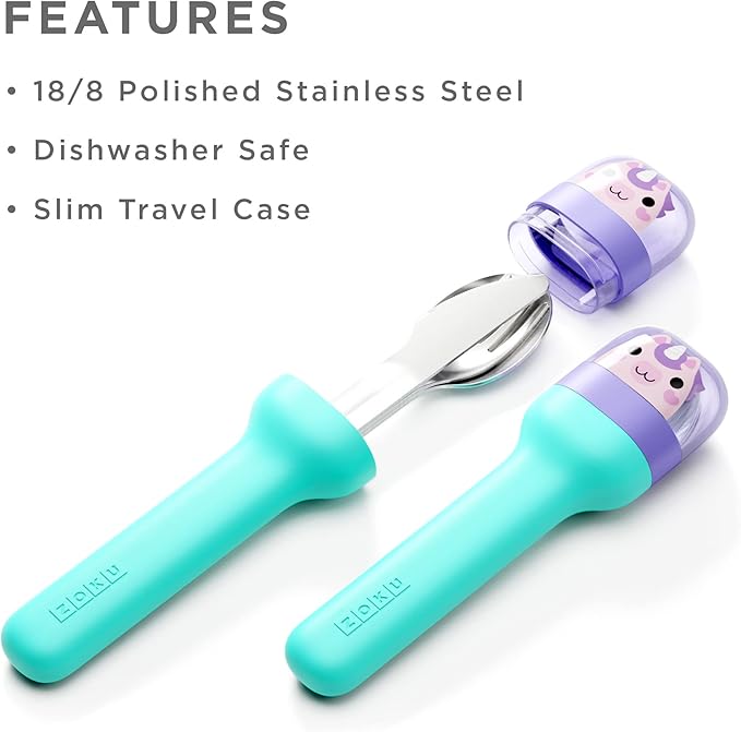 ZOKU Kids Pocket Utensil Set, Unicorn - Stainless Steel Fork, Knife, and Spoon in Case - Portable Design for Travel, School, Picnics, Camping and Outdoor Home Use