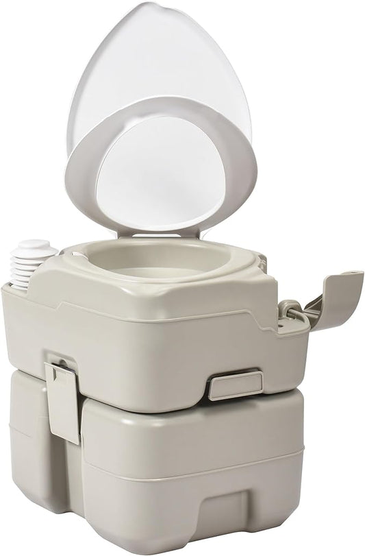 YITAHOME 5.28 Gallon Portable Camping Toilet Porta Potty with Diagonal Enlargerd Bowl, Hand Sprayer and Press Flush Pump, Space Saving Indoor Outdoor Toilet for Adults, RV Travel, Boat and Trips