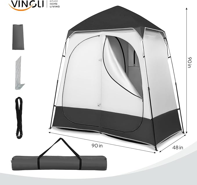 VINGLI 2 Room Shower Tent, 7.5 FT Instant Pop Up Shelter with Carrying Bag, Privacy Changing Room Tent,Perfect for Portable Toilet, Camping, Dressing, Outdoor Indoor, Easy Set Up