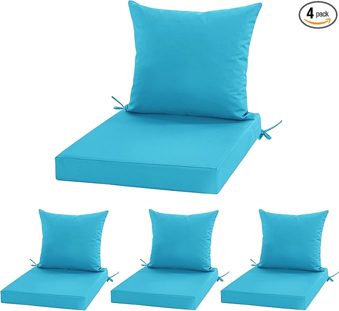 Outdoor Cushions for Patio Furniture, Waterproof Outdoor Chair Cushion w/Fade-Resistant, Removable & Machine-Washable Cover, 22x22 Inch, Deep Seat Sofa/Couch Pad Replacement – Set of 4, Teal