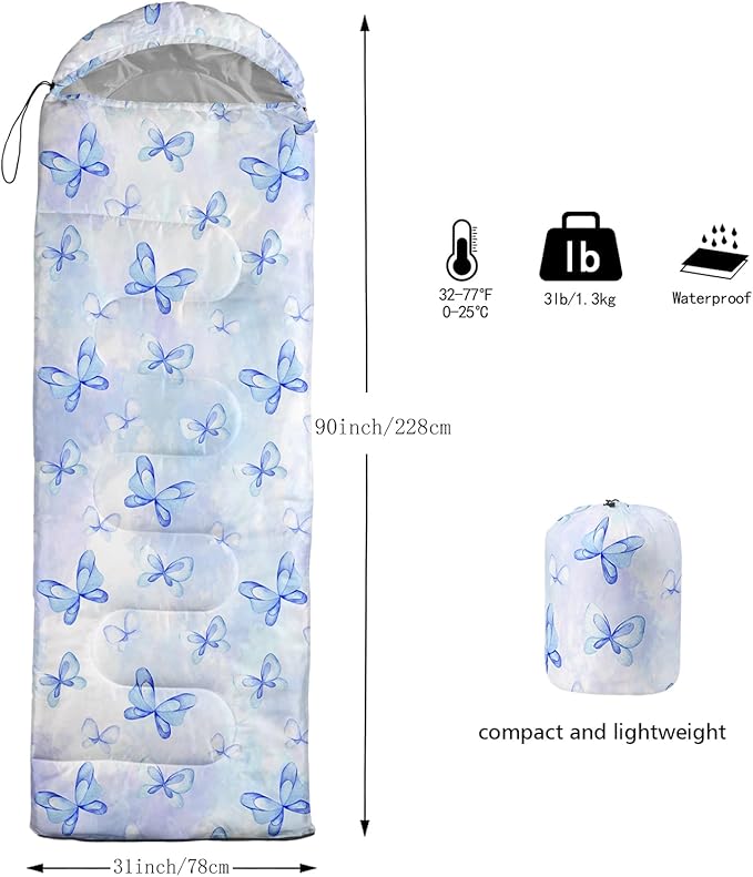 AILONEN Pink Lovely Rabbit Sleeping Bag for Girls Kids Adults,Warm and Cool Weather,Lightweight,Waterproof Backpacking,Cartoon Flowers Printed Bunny Sleeping Bag for Camping