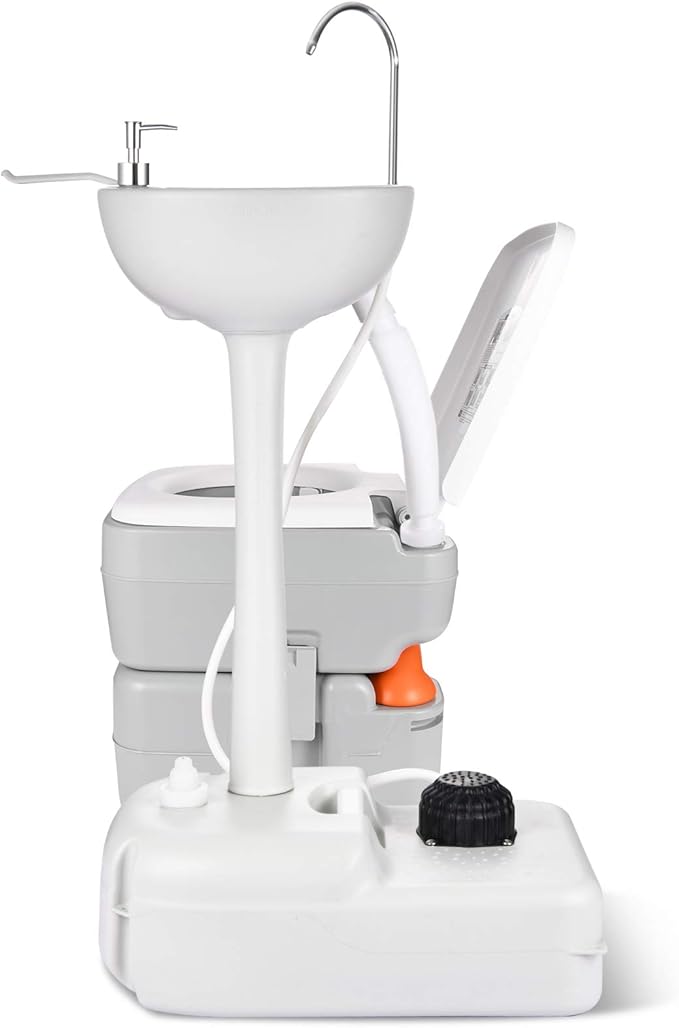 YITAHOME Portable Sink and Toilet, 17 L Hand Washing Station & 5.3 Gallon Flush Potty,for Outdoor,Camping, RV, Boat, Camper, Travel,Grey white
