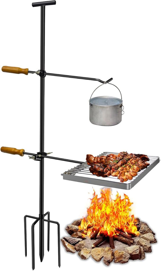 Campfire Grill Grate Portable Fire Pit Grill with Steel Grate Campfire Cooking Equipment for Open Fire BBQ Camping