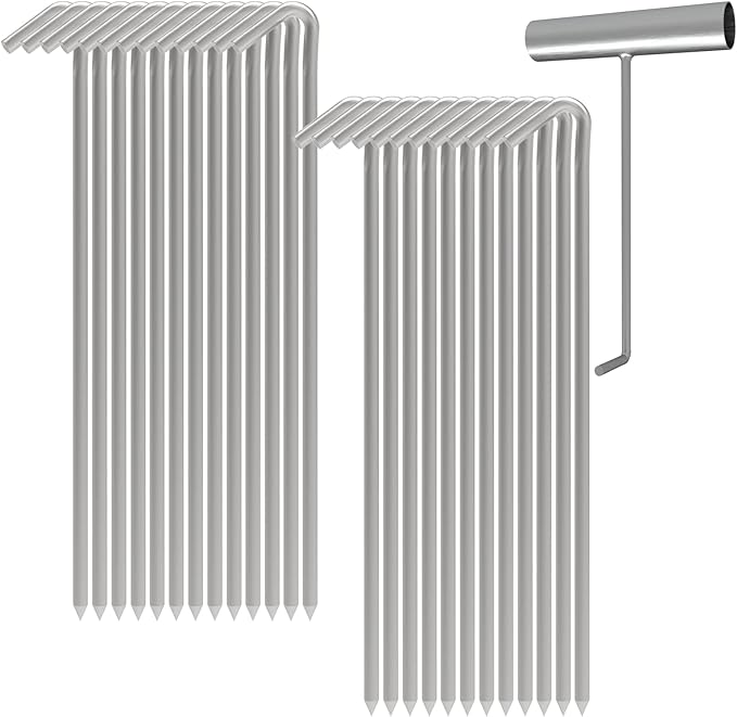 9 Inch Tent Stakes with T Hook, Tent Stakes Metal, Heavy Duty Tarp Camping Stakes, Metal Stakes for Inflatables Outdoor Decorations, 25 Pack