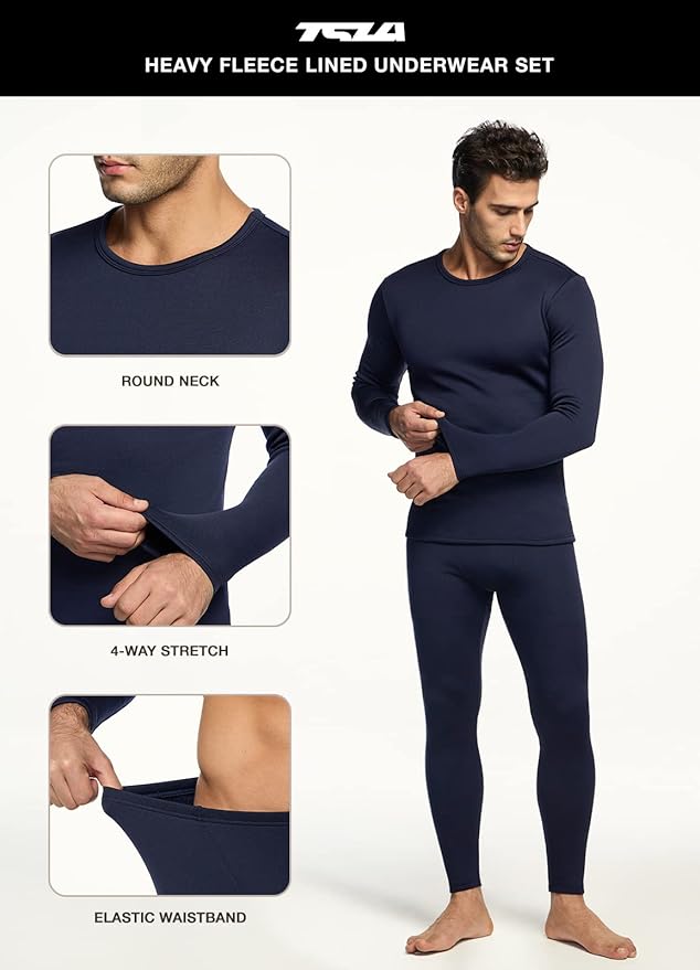 TSLA Men's Thermal Underwear Set, Microfiber Soft Fleece Lined Long Johns, Winter Warm Base Layer Top & Bottom