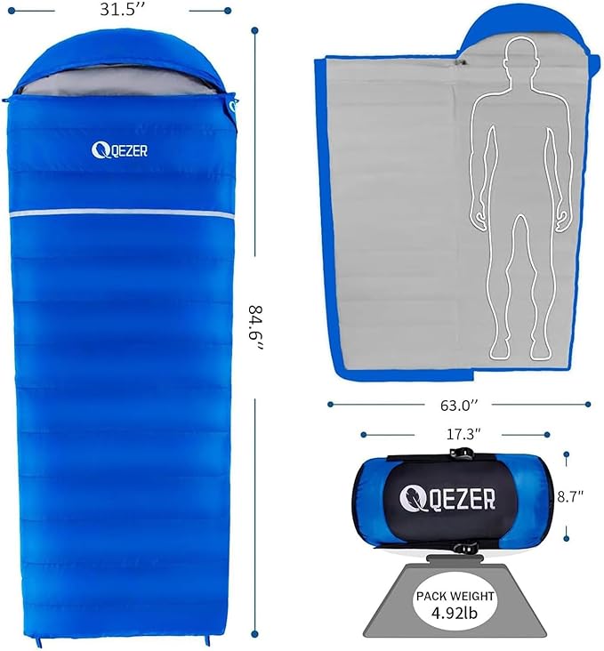 Down Sleeping Bag for Adults, 600 Fill Power, Ultralight & Compact with Compression Sack for Backpacking, Camping, Hiking