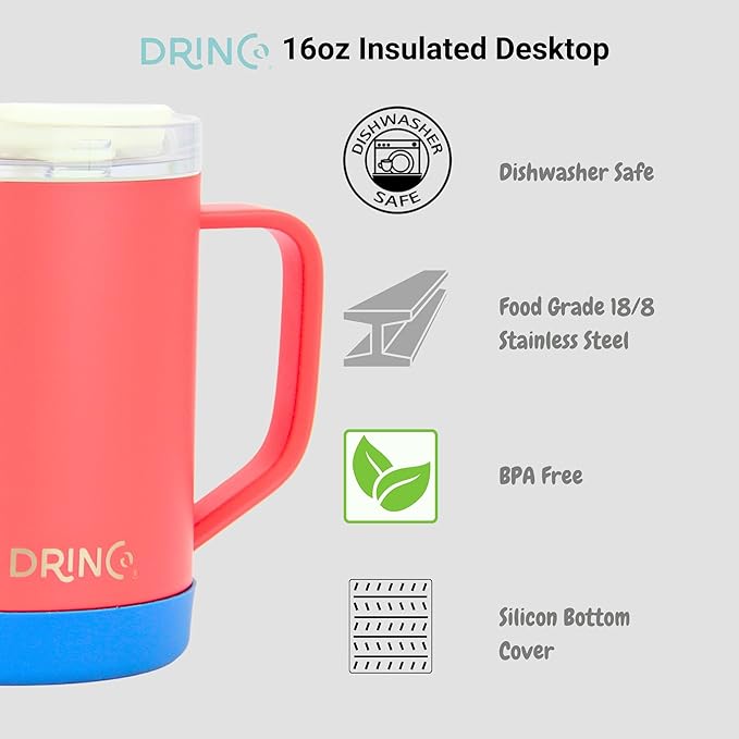 Drinco 16 oz Coffee Mug, Vacuum Insulated Camping Mug with Lid, Double Wall Stainless Steel Travel Mug Insulated Tumblers Coffee Mugs Coffee Cups Tea Cup (16oz Barn Red)