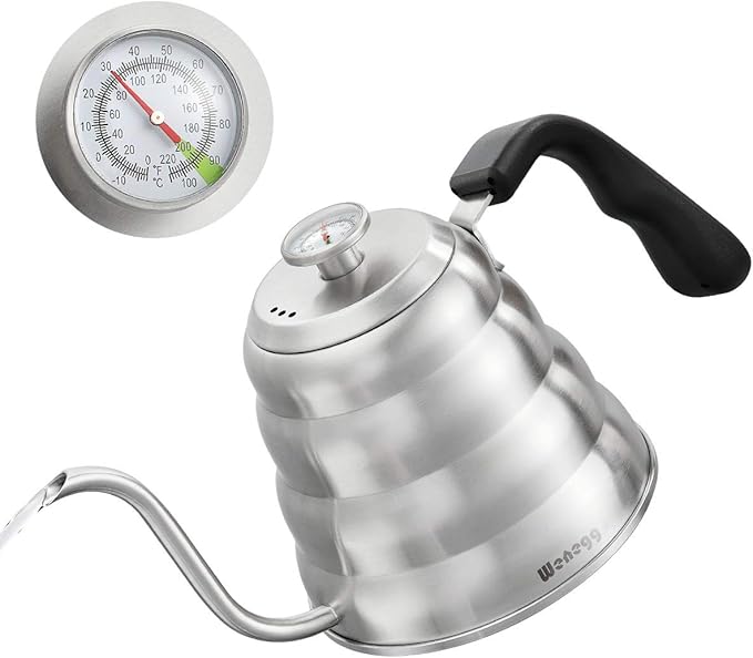 Pour Over Coffee Kettle with Thermometer for Exact Temperature 40 fl oz - Premium Stainless Steel Gooseneck Tea Kettle for Drip Coffee, French Press and Tea - Works on Stove and Any Heat Source