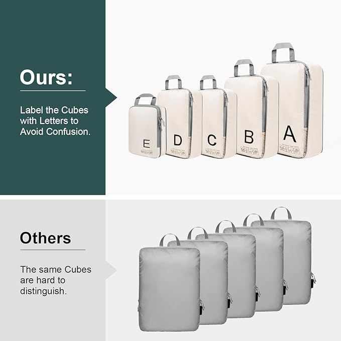 Compression Packing Cubes for Travell Fabric Packing Cubes with Smooth Zippers, Space-Saving Compression Bags for Travell, Luggage Organizers for Clothes, Shoes, and Accessories