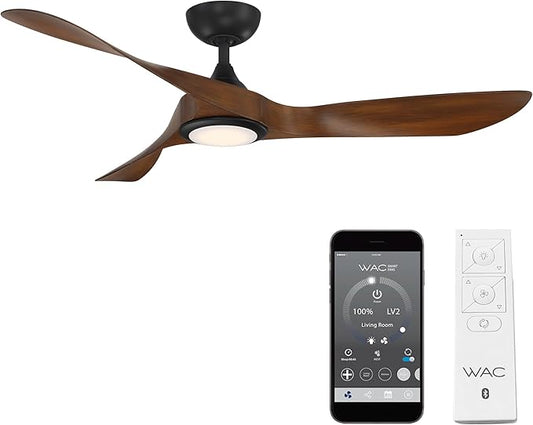 WAC Smart Fans Swirl Indoor and Outdoor 3-Blade Smart Home Ceiling Fan 54in Matte Black Koa with 3000K LED Light Kit and Remote Control works with Alexa and iOS or Android App