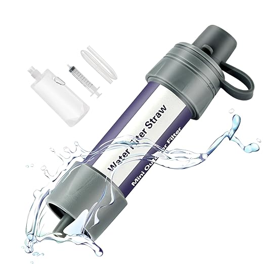 Personal Straw Water Filter - Water Filtration System, Straw Water Purification System, Portable Water Purifier - Outdoor Emergency Survival Gear for Hiking, Camping Accessories and Travel