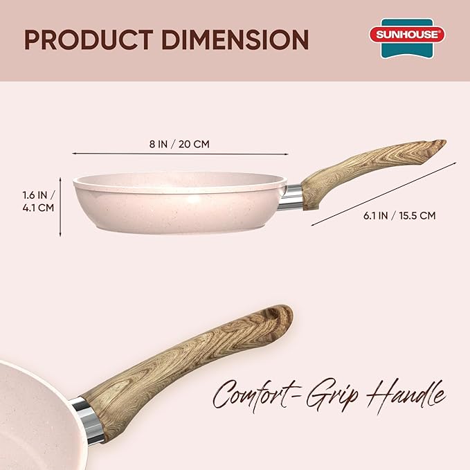 Sunhouse – Durable 8 Inch / 20 cm Nonstick Skillet, 4-Layer Non-Stick Frying Pan, PFOA-Free, Stay-Cool Handle, Induction Compatible with All Cooktops