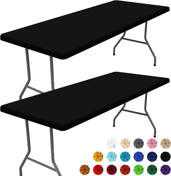 Spandex Picnic Table Cloth 2 Pack, Elastic Fitted Tablecloths for 5 Foot Rectangle Tables, Stretch Washable Patio Table Cover for Outdoor, Camping, Banquet and Parties (Black, 30"x60")