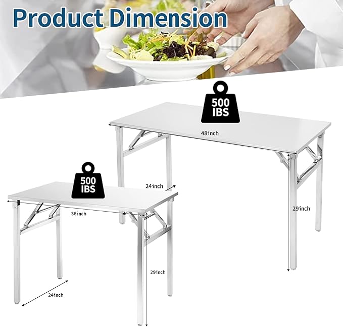 Small Stainless Steel Folding Table, Portable Camp Picnic Party Dining Table No Assembly Sturdy Small Folding Desk (36" x 24")…