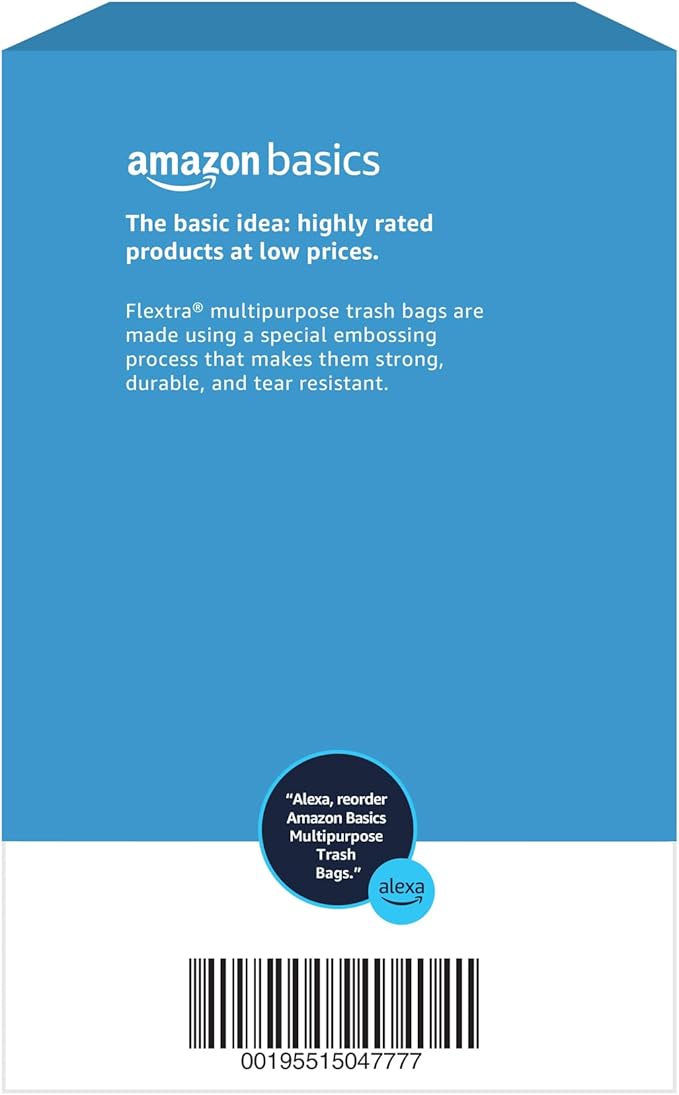 Amazon Basics 30 Gallon Flextra Strength Multipurpose Drawstring Trash Bags, 20% Post Consumer Recycled, 50 count