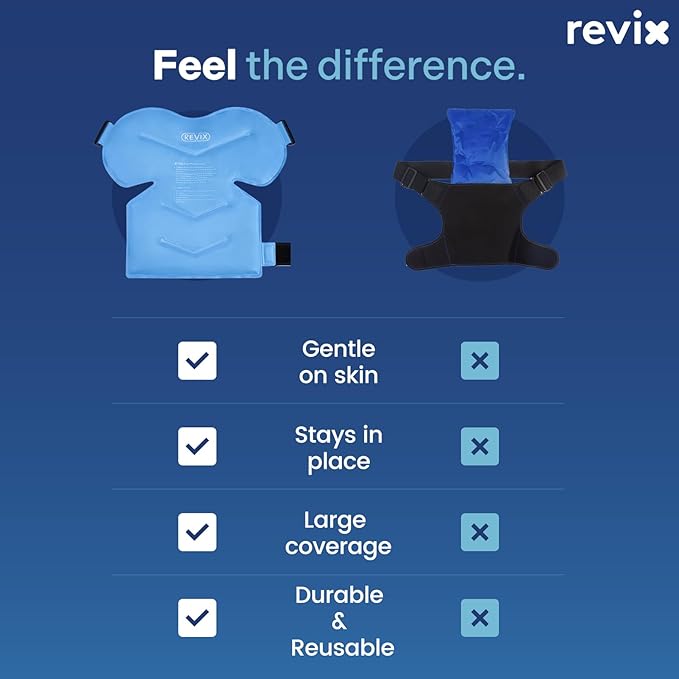 REVIX XL Shoulder Ice Pack for Rotator Cuff Reusable Gel Cold Wrap for Shoulders Injuries and Surgery, Soft Plush Lining, Flexible and Long Lasting