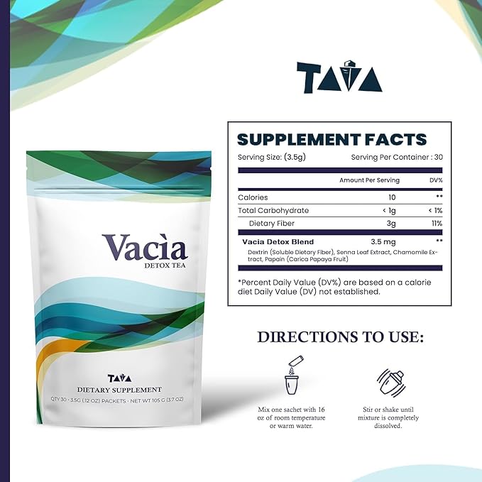 Tava Vacia - Cleansing Tea with Cassia Angustifolia, Carica Papaya, Matricaria Chamomilla, and Fiber Dextrin, Supports Wellness, 30 Counts - 2 Pack
