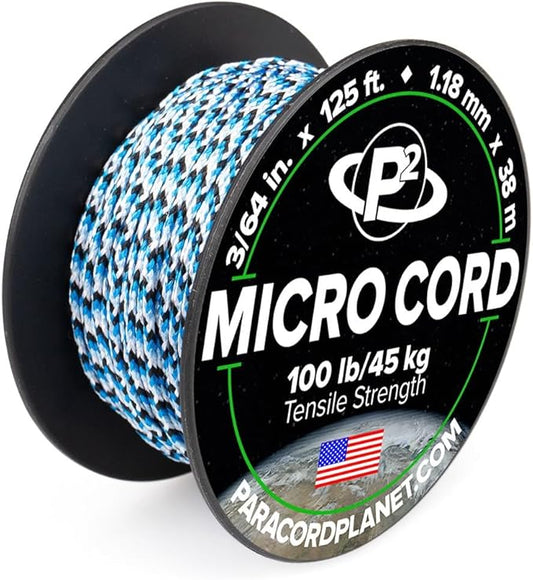 Paracord Planet Micro Paracord – Thin Braided Cord for Crafting, Fishing, and DIY Projects in 125 ft Spools – Blue Snake