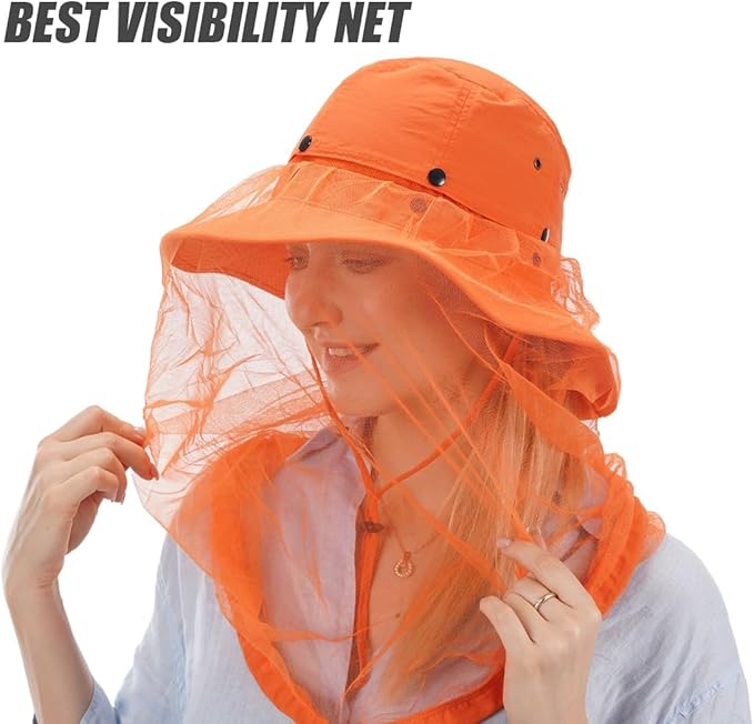 USHAKE Head Net Hat, Safari Hat Sun Hat Bucket Hat with Hidden Net Mesh