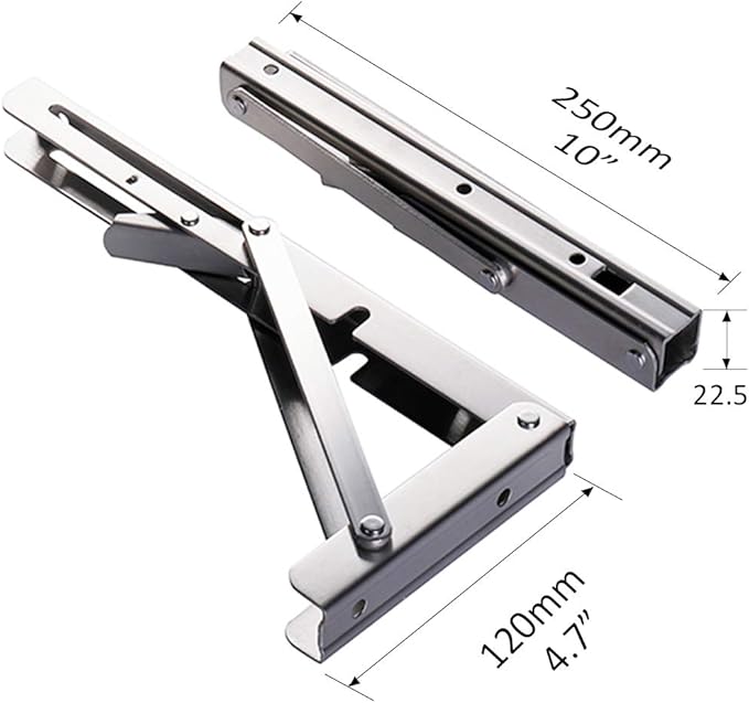 Storystore Folding Shelf Brackets - 10 Inch Heavy Duty Stainless Steel Collapsible Shelf Bracket for Bench Table, Space Saving DIY Bracket, Max Load: 550lb （2 PCS）