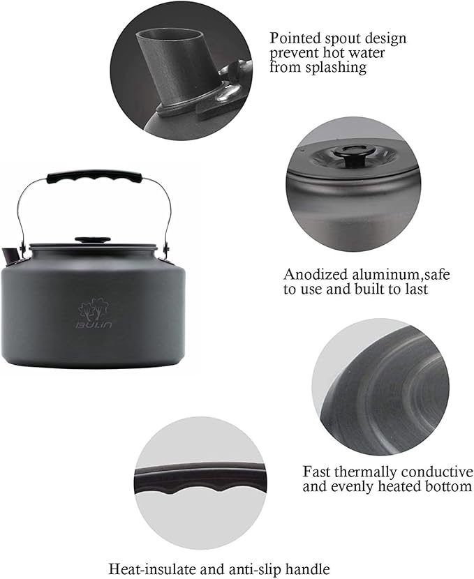 Bulin Camping Kettle, 2.2L Large Portable Stovetop Tea Kettle Fast Heating Boiling Hot Water for Open Fire Lightweight Coffee Pot with Anti-Scald Handle & Carry Bag for Outdoor Hiking Picnic Travel