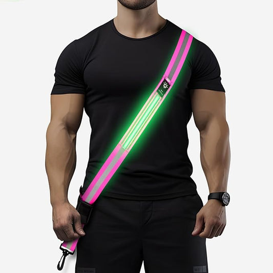 LED Running Gear High Visibility Reflective Belt Sash, Adjustable Night Walking Safety Gear, Rechargeable Light Up Running Reflective Belt for Runners Walkers Men Women