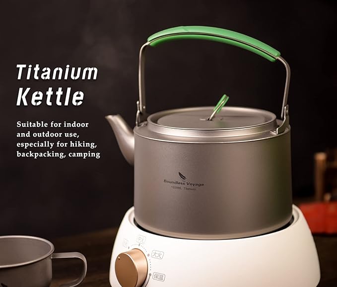 Boundless Voyage Titanium Kettle 800ml/1200ml with Folding Handle Filter Outdoor Camping Big Capacity Teapot (1200ml)