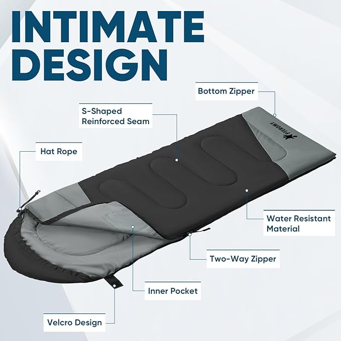 PTEROMY Sleeping Bags for Adults, Lightweight Water Resistant Backpacking Camping Sleeping Bag for Warm Cold Weather, Camping Essentials for Hiking Outdoor Travel