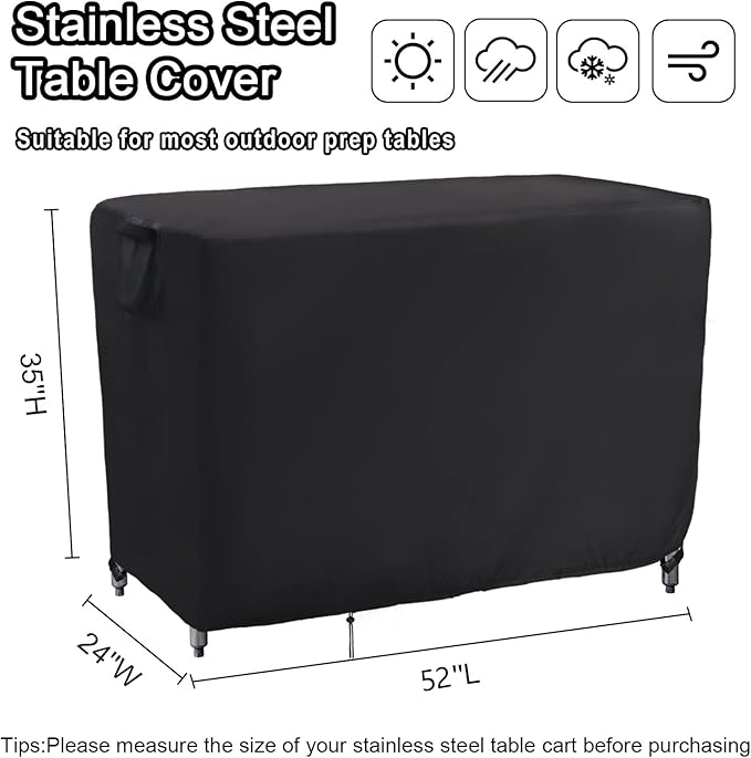 Kingling Outdoor Prep Table Cover for Cart Table, 52 inch Stainless Steel Metal Table Covers Waterproof Protection for Patio Prep Grill Tables - 52''L x 24''W x 35''H