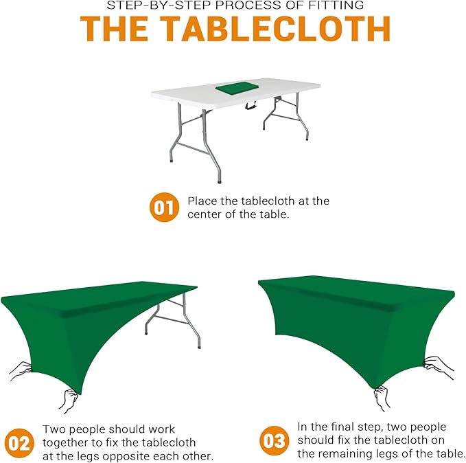 Eurmax USA Rectangular Fitted Spandex Table Covers 8ft Tablecloth Wedding Event Patio Table Decorations Stretch Table Cover for 8ft Folding Table (Emerald Green,2 Pack)