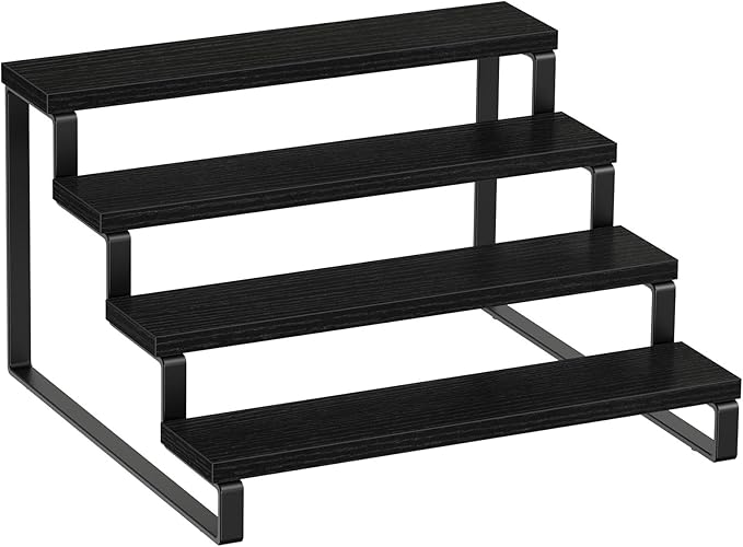 Giikin 4 Tier Spice Rack, Cabinet Organizer Shelf, Wooden Spice Rack for Countertop, Kitchen Counter Storage Shelves Cupcake Stand Holder Display Stand, Black