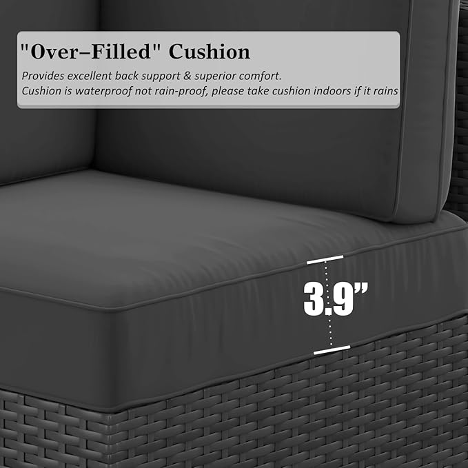 LayinSun 7 Pieces Outdoor Patio Furniture Set with 44" Fire Pit Table Rattan Sectional Sofa Conversation Sets