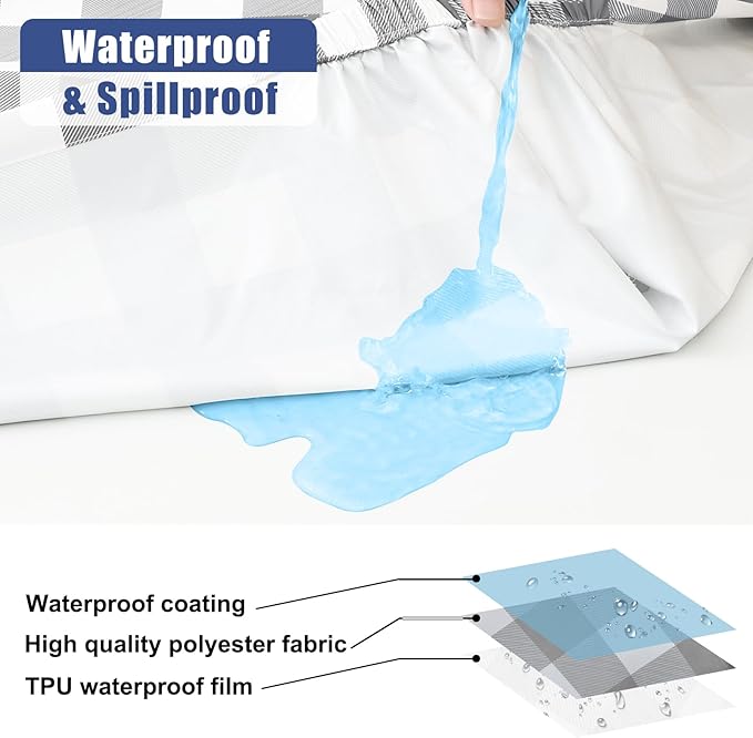 Smiry Picnic Table Cover with Bench Covers, Waterproof Elastic Fitted Tablecloths for 6 Foot Rectangle Tables, Washable Buffalo Plaid Tablecloth for Camping, Outdoor (Grey & White, 30"x72")