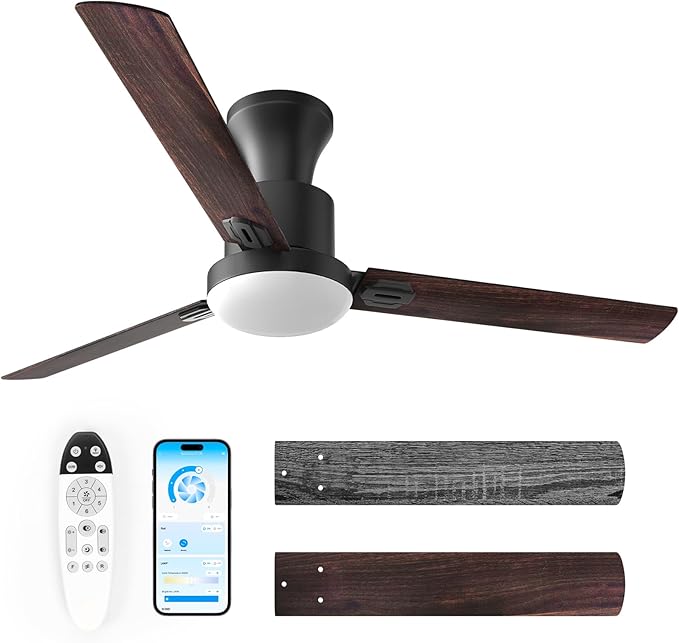 Obabala 60" Outdoor Ceiling Fan, LED Light, Smart Remote & APP Control, 6-Speed Reversible DC Motor, Modern Ceiling Fan for Large Rooms, Covered Patio