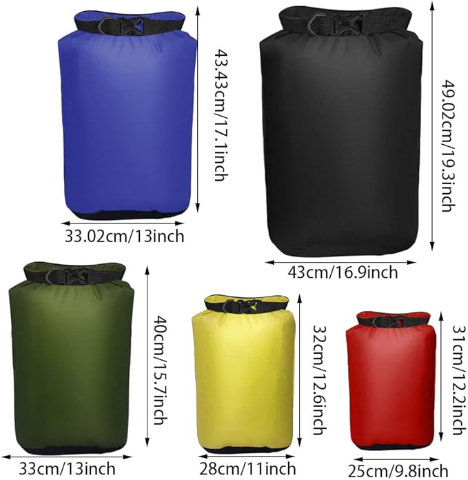 Pimoys 5 Pack Waterproof Dry Sacks, Lightweight Outdoor Dry Bags with Shoulder Strap, 20L /12L / 10L/ 6L/ 3.5L Ultimate Dry Bags for Kayaking Camping Rafting Boating (Multicolor)