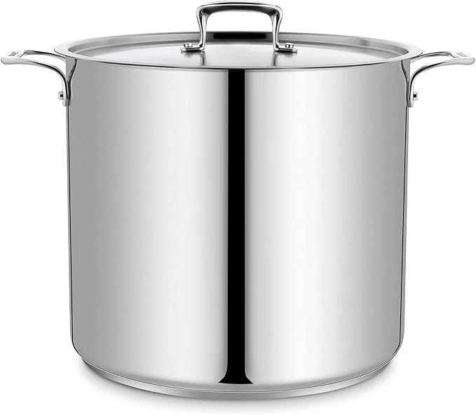 Stockpot – 24 Quart – Brushed Stainless Steel – Heavy Duty Induction Pot with Lid and Riveted Handles – For Soup, Seafood, Stock, Canning and for Catering for Large Groups and Events by BAKKEN