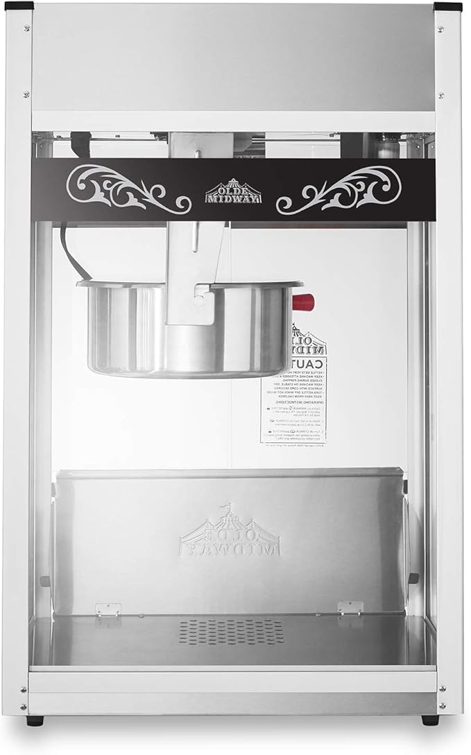 Olde Midway Commercial Popcorn Machine Maker Popper with Extra Large 16-Ounce Kettle - Black