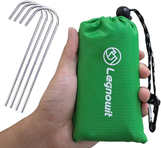 Outdoor Pocket Blanket, 55"x39" Waterproof Foldable Compact Small Pincic Blanket, Ultralight Tarp for Camping, Festival, Beach, Hiking, Backpacking, Travel and More, Stakes Included