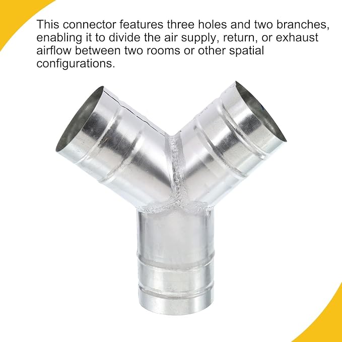 3" Inch Galvanized Steel Y Shape 3 Way Duct Splitter - 45 Degree HVAC Ventilation Fitting for Dryer Vent, Exhaust Fan & Dust Collection Systems