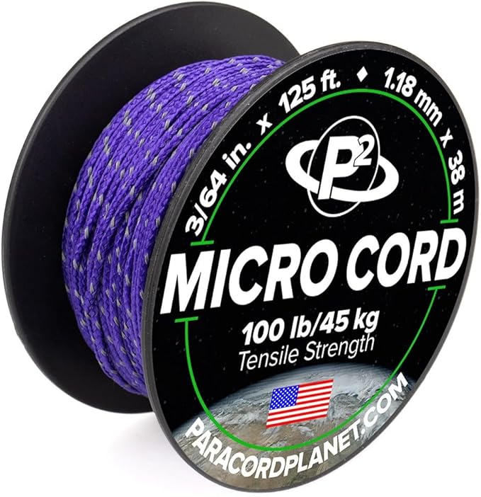 Paracord Planet Micro Paracord – Thin Braided Cord for Crafting, Fishing, and DIY Projects in 125 ft Spools – Reflective Acid Purple