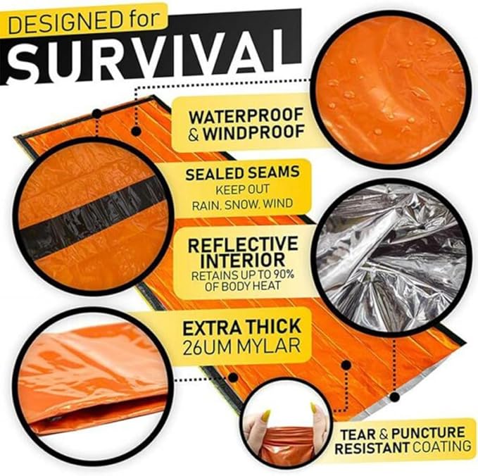 Emergency Sleeping Bag, 84"X36" Waterproof Survival Emergency Sleeping Bags for Survival, Pocket Size Survival Blanket, Thermal Bivy Sack for Outdoor Camping, Hiking,Hunting