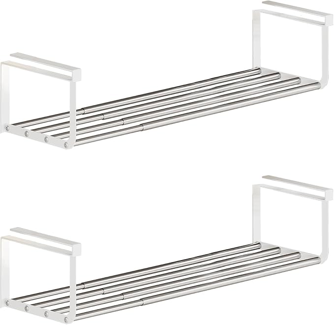 Expandable Shoe Rack Organizer - Adjustable Shoe Rack & Under Cabinet Shelf - for Shoe or Clothing Storage and Organization, Under Shelf Storage (Stainless,2Pcs)