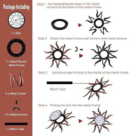 26'' Large Outdoor Thermometer, Premium Metal Sun Wall Thermometer Hygrometer No Need Battery, Decorative Indoor Outdoor Thermometer for Patio, Backyard, Garden, Living Room (Retro)