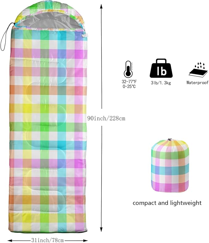 Sleeping Bags for Adults and Kids Backpacking Camping Sleeping Bags for Girls and Boys Lightweight Waterproof Cold/Warm Sleeping Bag for All Season