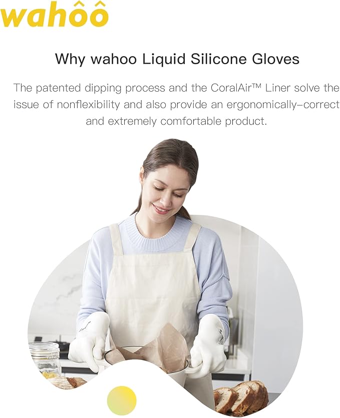 wahoo Professional Liquid Silicone Oven Mitts Gloves, Heat Resistant Gloves for Cooking, Baking, CoralAir Liner, 12 Inch, White, XXL