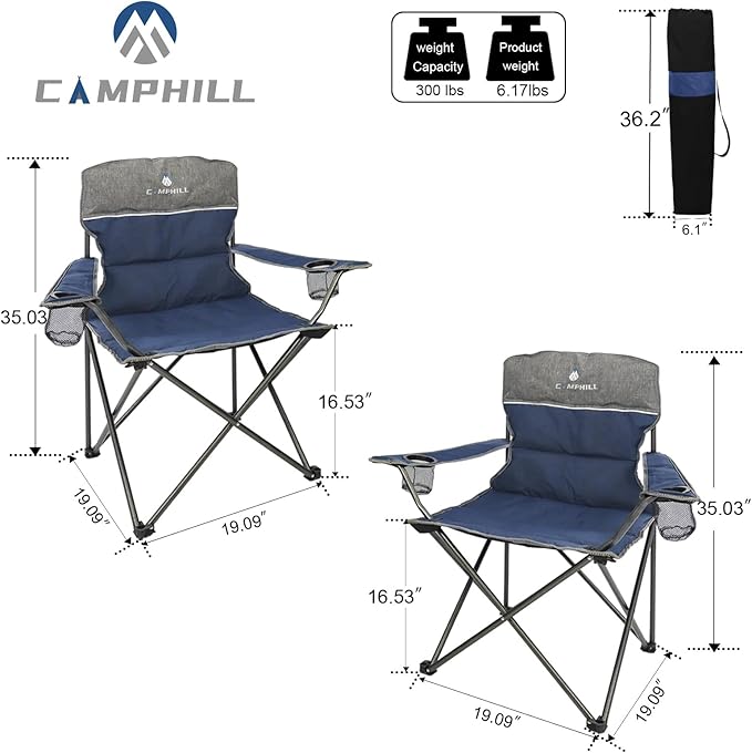 Camping Chair Set of 3, Outdoor Folding Camping Chairs for Heavy People with Cup Holder & Carry Bag,Collapsible Chair Include One Sofa Chair and Two Single Chair,Support up to 500lbs