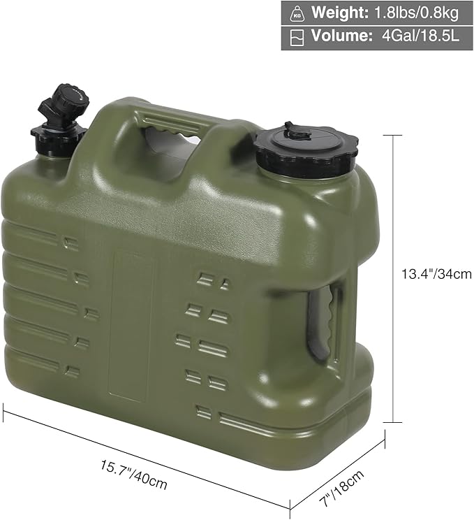REDCAMP 5 Gallon/18.5L Portable Water Container with Spigot, Camping Water Jug, Water Tank, Portable Emergency Water Storage for Camping, Car, Hiking, Hurricane Supplies,Green